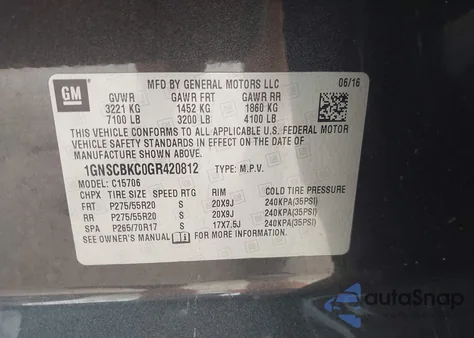 2016 Chevrolet Tahoe Lt z USA, uszkodzony, nr VIN 1GNSCBKC0GR420812